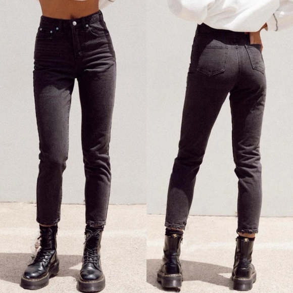 PRINCESS POLLY Zaiden Straight Leg High Rise Washed Black Denim Jeans US 6 - Picture 2 of 15